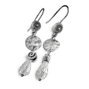 Retired Silpada Israel Dangle Earrings W1757 Hammered Silver 925 CZ Swirl Drop